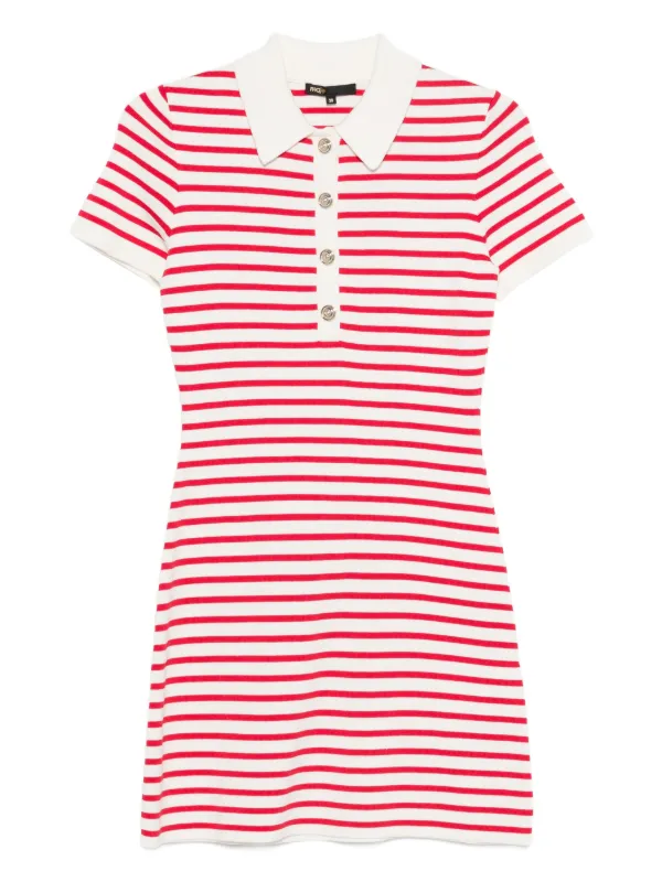 Maje Striped Button Knit Dress | Red | FARFETCH OM