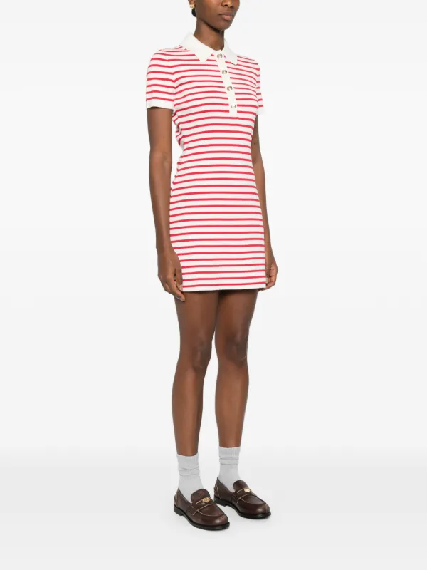 Maje Striped Button Knit Dress | Red | FARFETCH OM