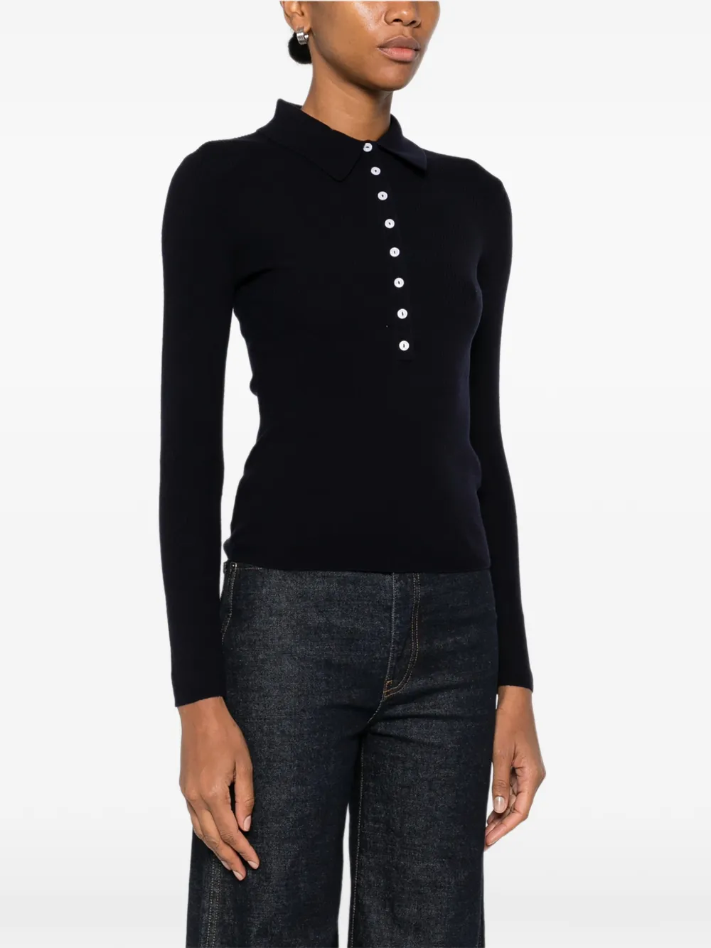  Maje Long-sleeve Knitted Polo Top - Blue 