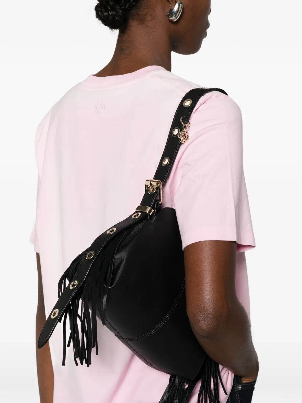 Maje Miss M fringe hardware shoulder bag - Zwart