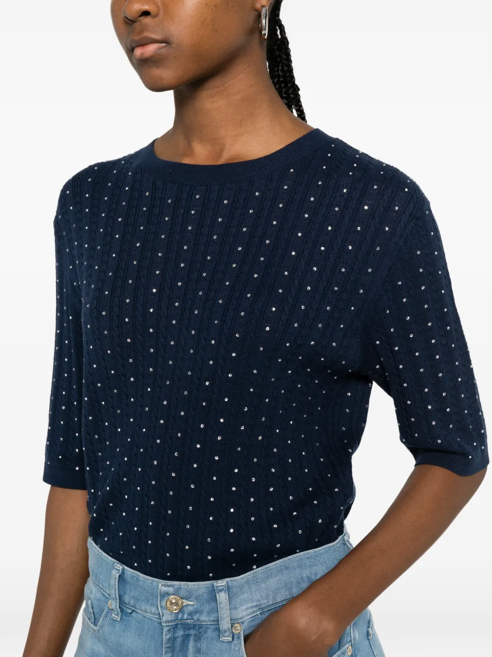 Maje T-shirt verfraaid met pailletten en ronde hals Blauw