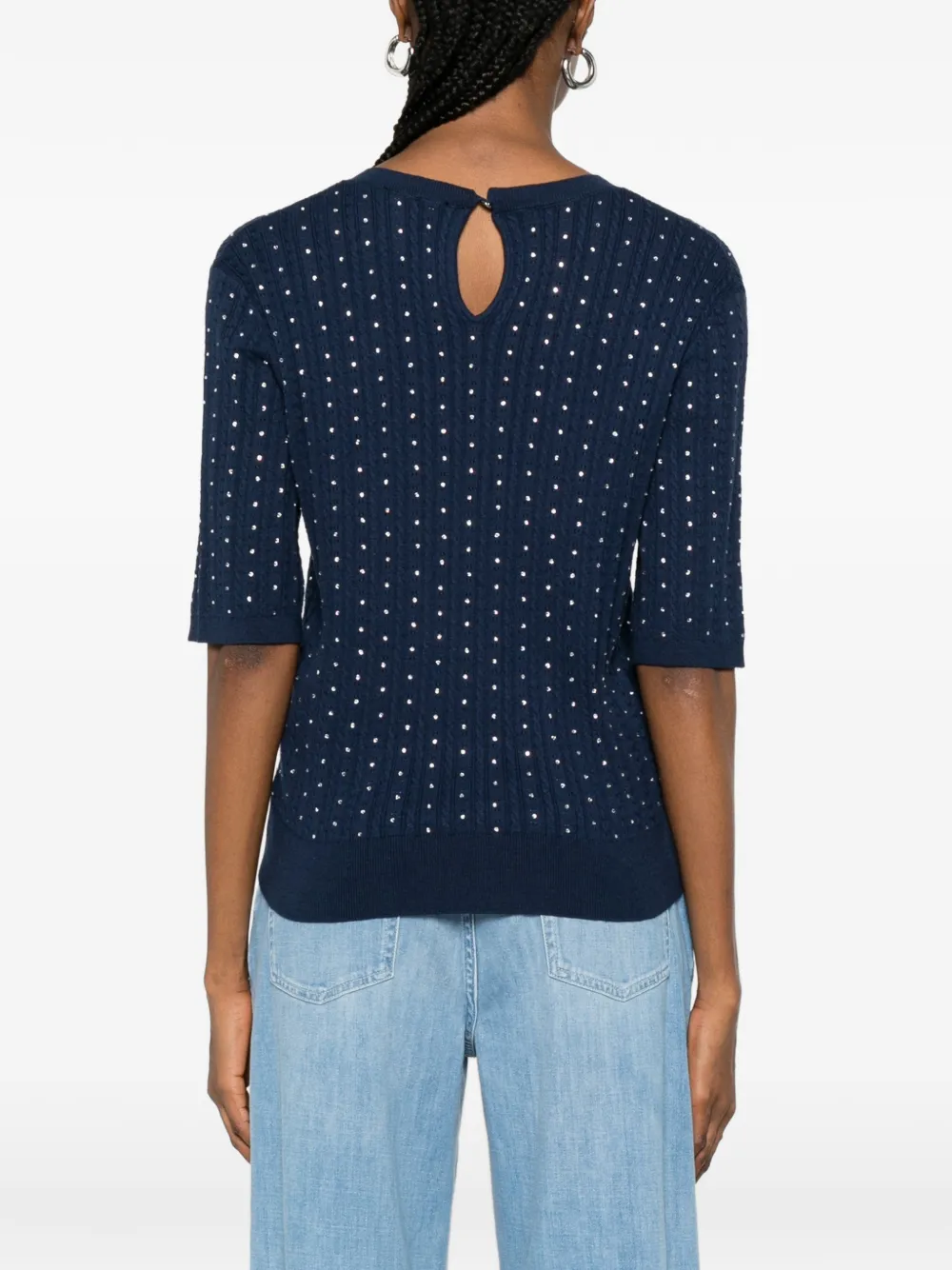 Maje T-shirt verfraaid met pailletten en ronde hals Blauw