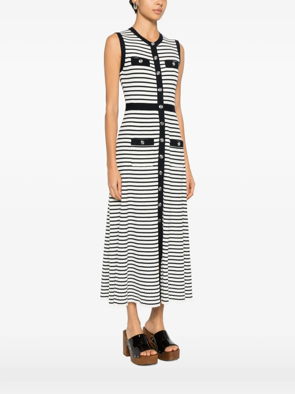 Maje Midi-jurk met knoopsluiting en Bretonse streep Wit