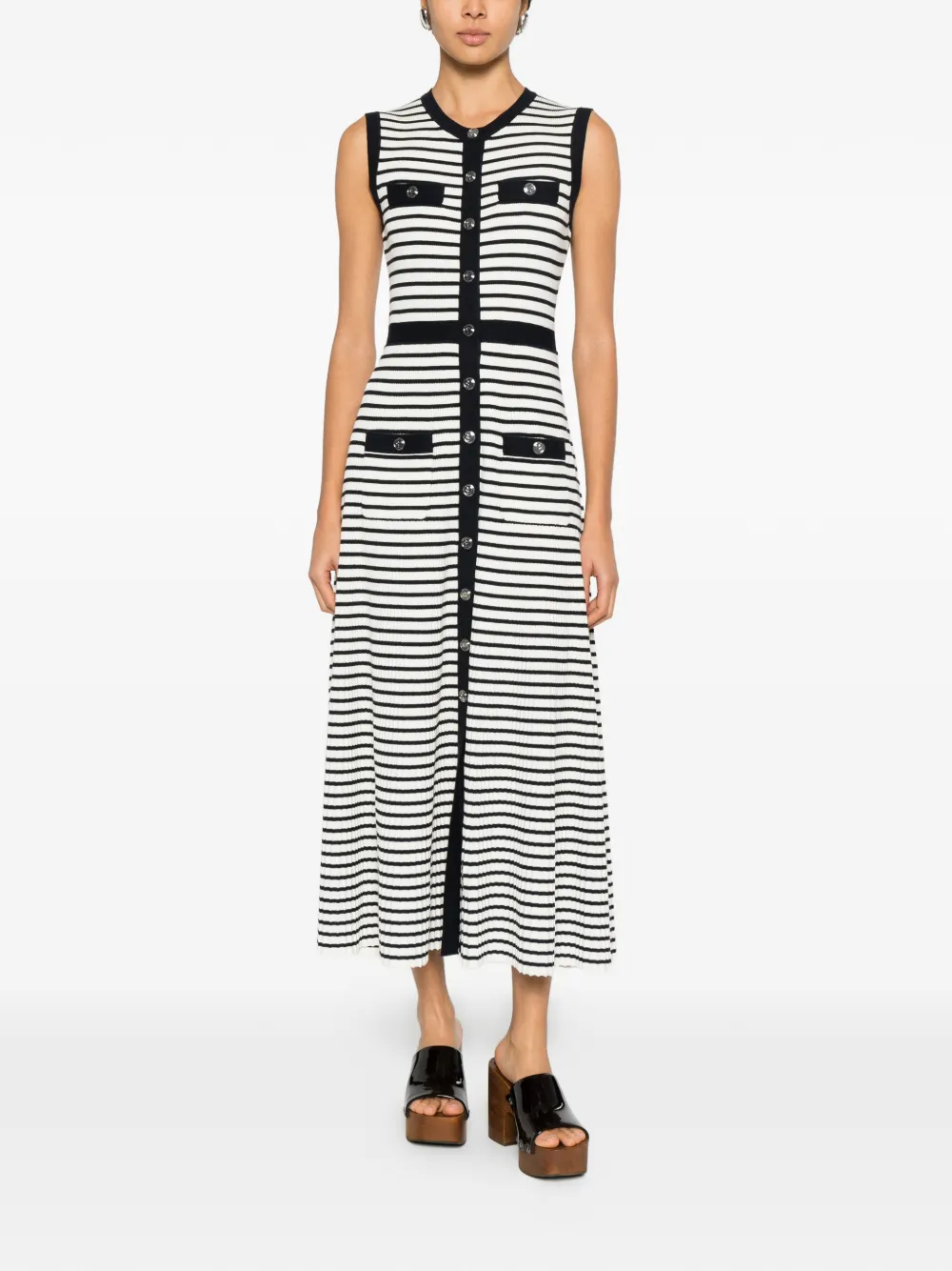 Maje Midi-jurk met knoopsluiting en Bretonse streep Wit