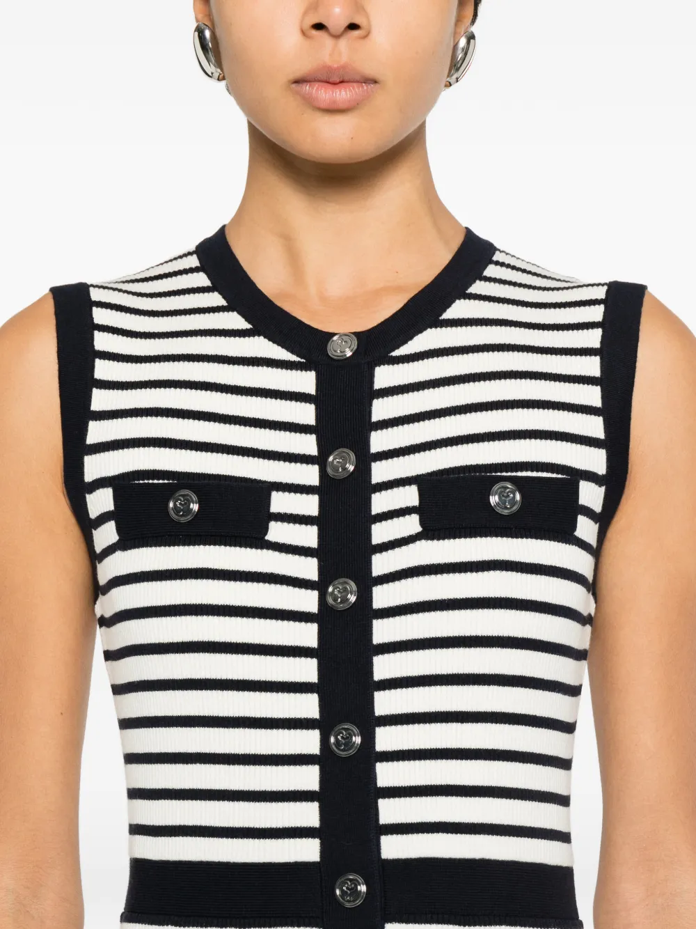 Maje Midi-jurk met knoopsluiting en Bretonse streep Wit