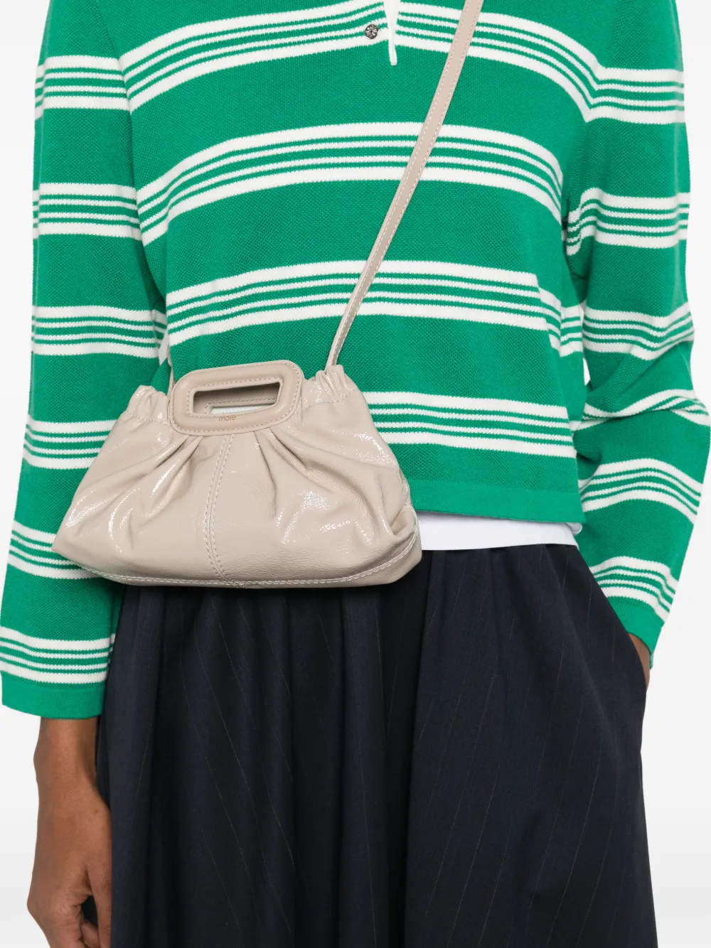 Maje logo-detail gathered tote bag - Beige