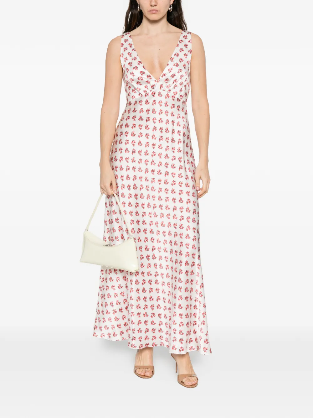 Maje Maxi-jurk met bloemenprint en V-hals Wit