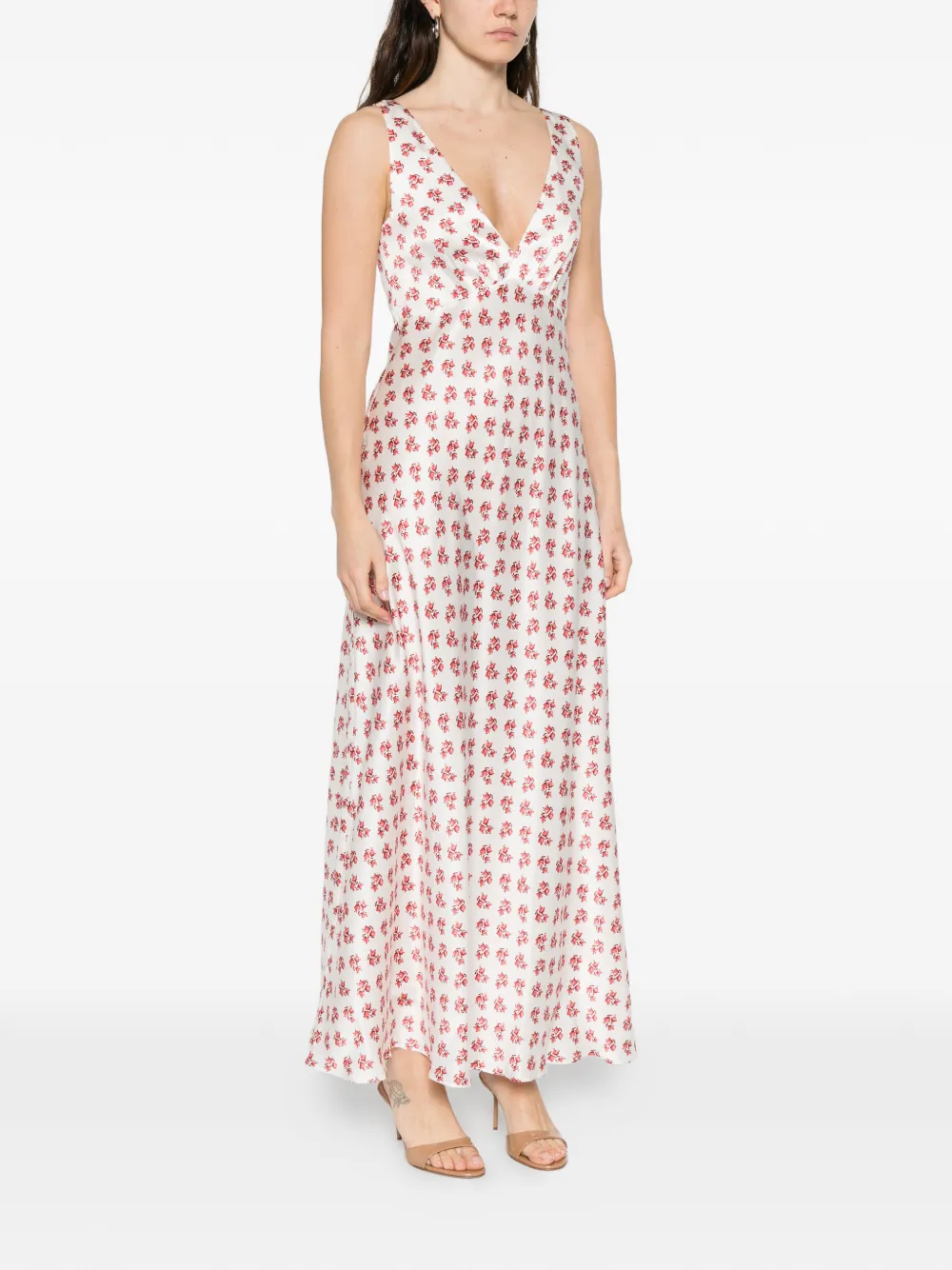 Maje Maxi-jurk met bloemenprint en V-hals Wit