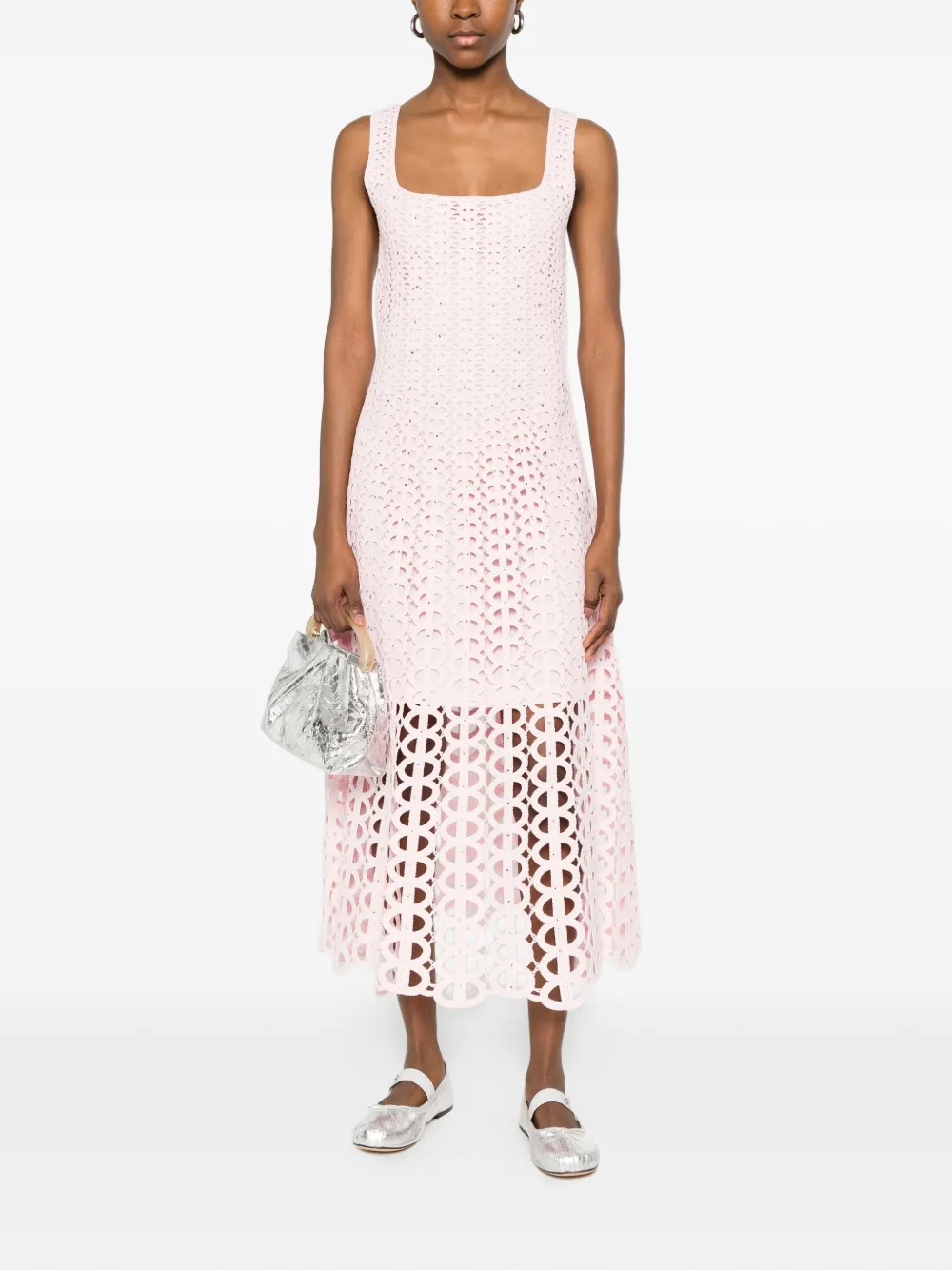  Maje Openwork Midi Dress - Pink 