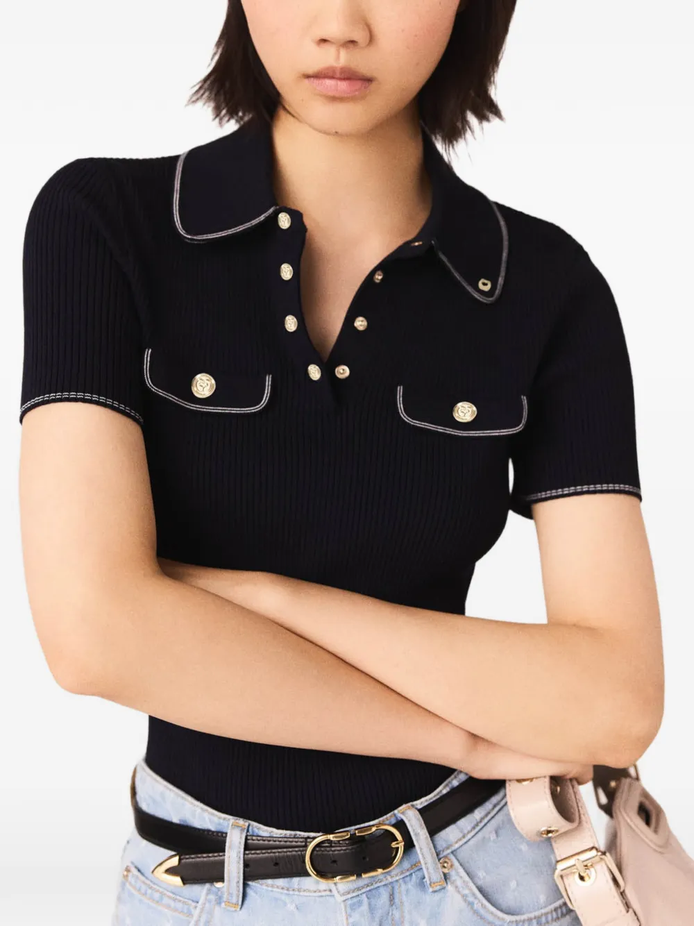 Maje Poloshirt met korte mouwen Zwart