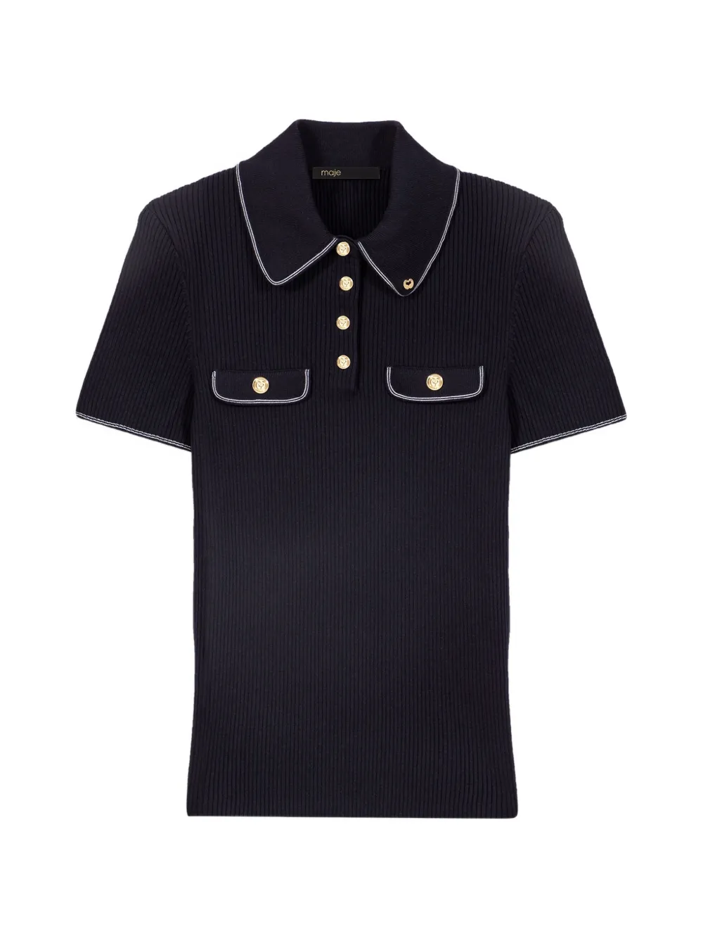 Maje contrast-trim ribbed polo top - Nero