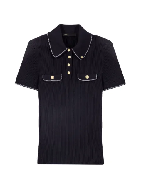 Maje contrast-trim ribbed polo top
