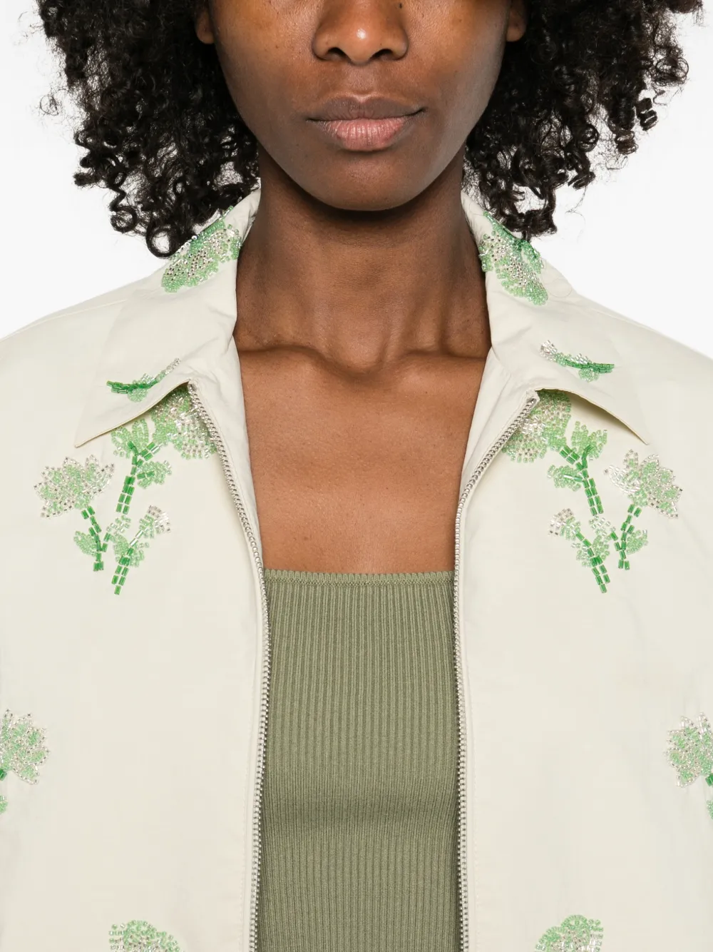 Maje Bomberjack met bloemen-print en rits Beige
