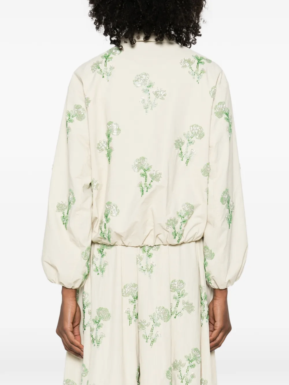 Maje Bomberjack met bloemen-print en rits Beige