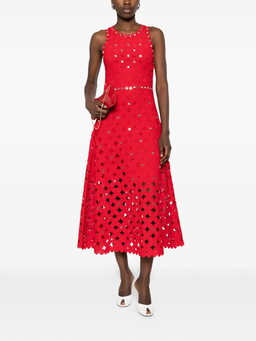  Maje Scalloped-detail Openwork Midi Dress - Red 