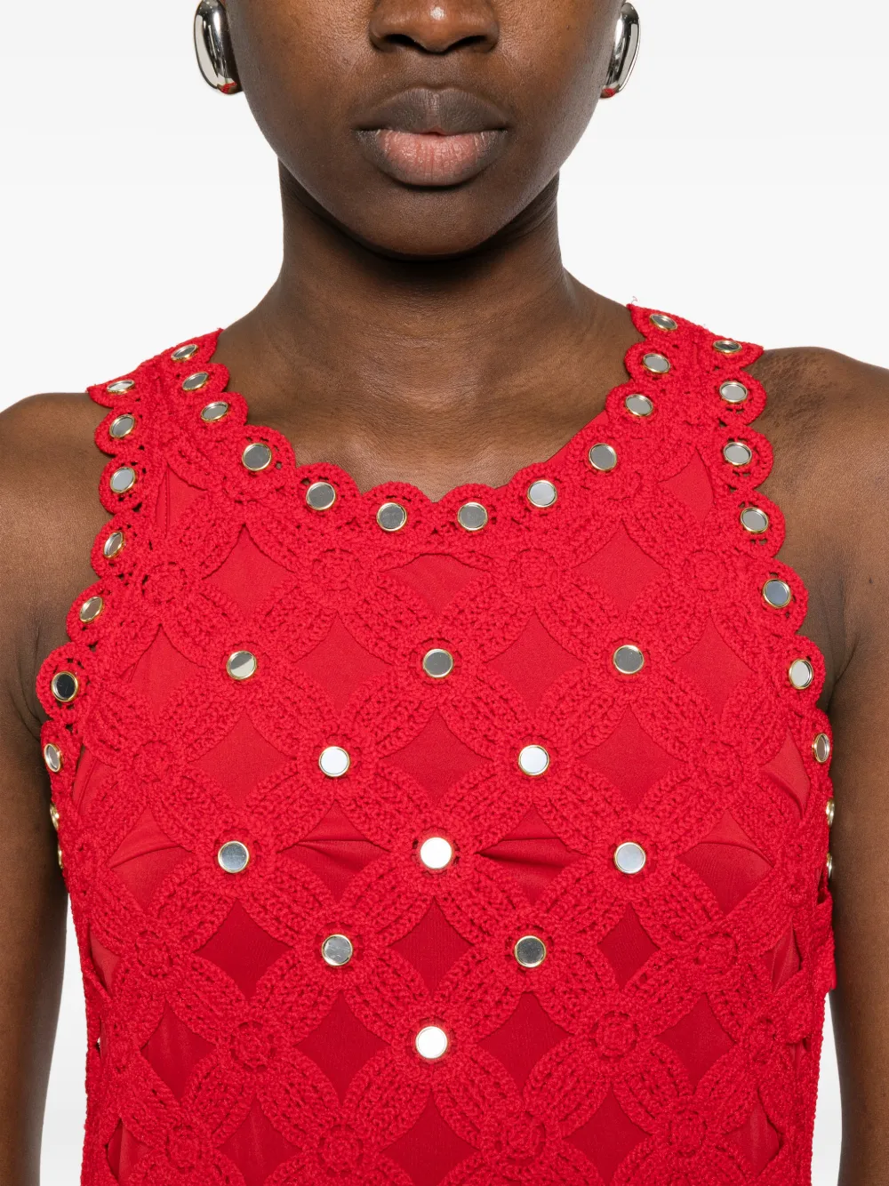 Maje Opengewerkte midi-jurk met gewelfd detail Rood
