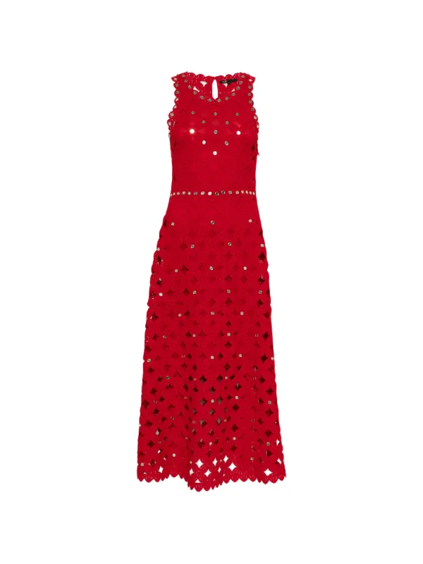 Maje scalloped-detail Openwork Midi Dress | Red | FARFETCH AZ