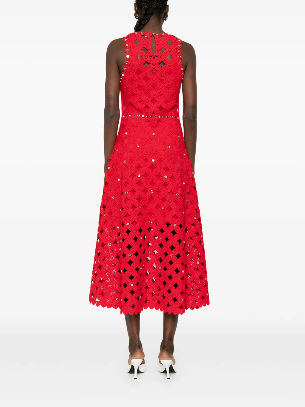 Maje Opengewerkte midi-jurk met gewelfd detail Rood
