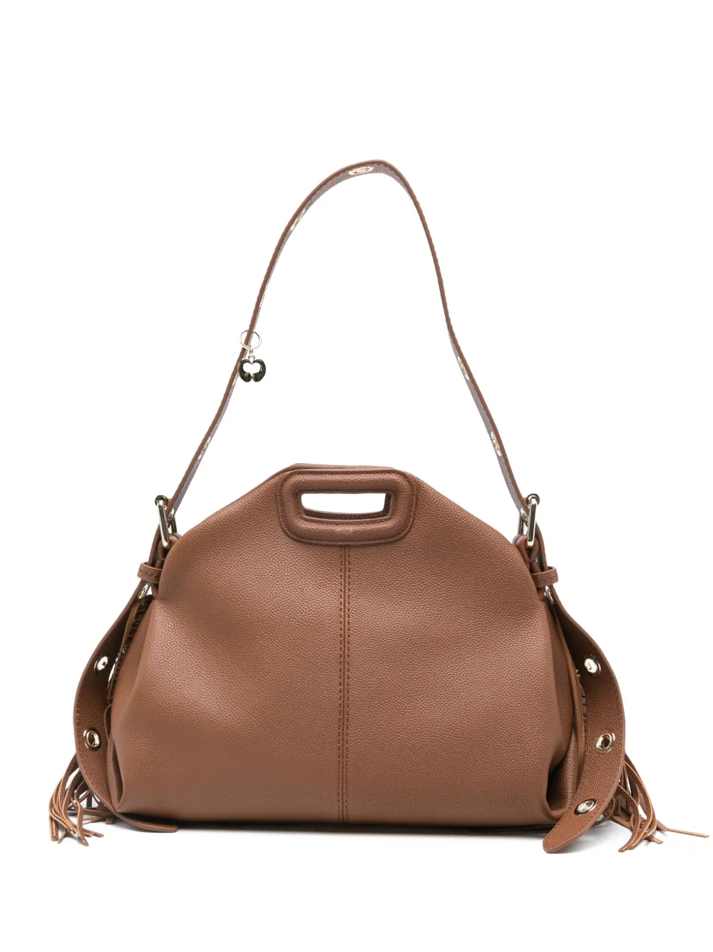 Maje Borsa tote in pelle con frange - Marrone