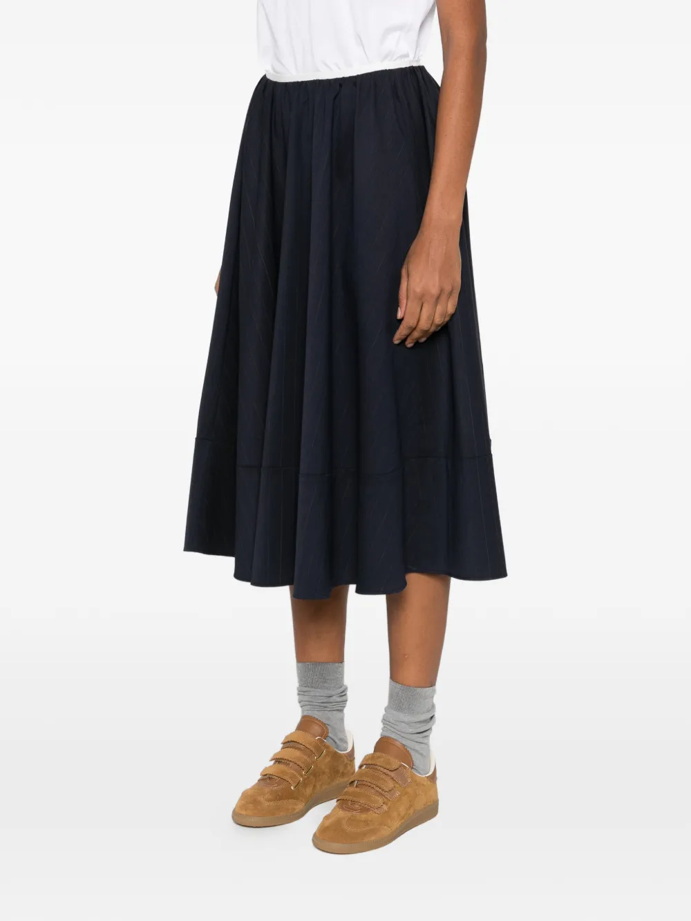 Maje Gestreepte midi-rok met elastische taille Blauw