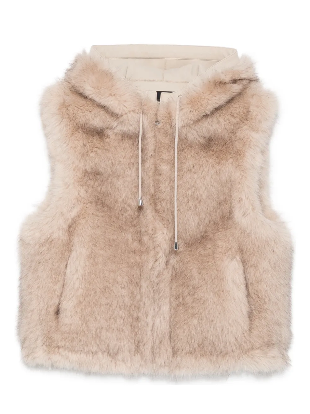 Maje faux fur hooded gilet | Neutrals | Image 1
