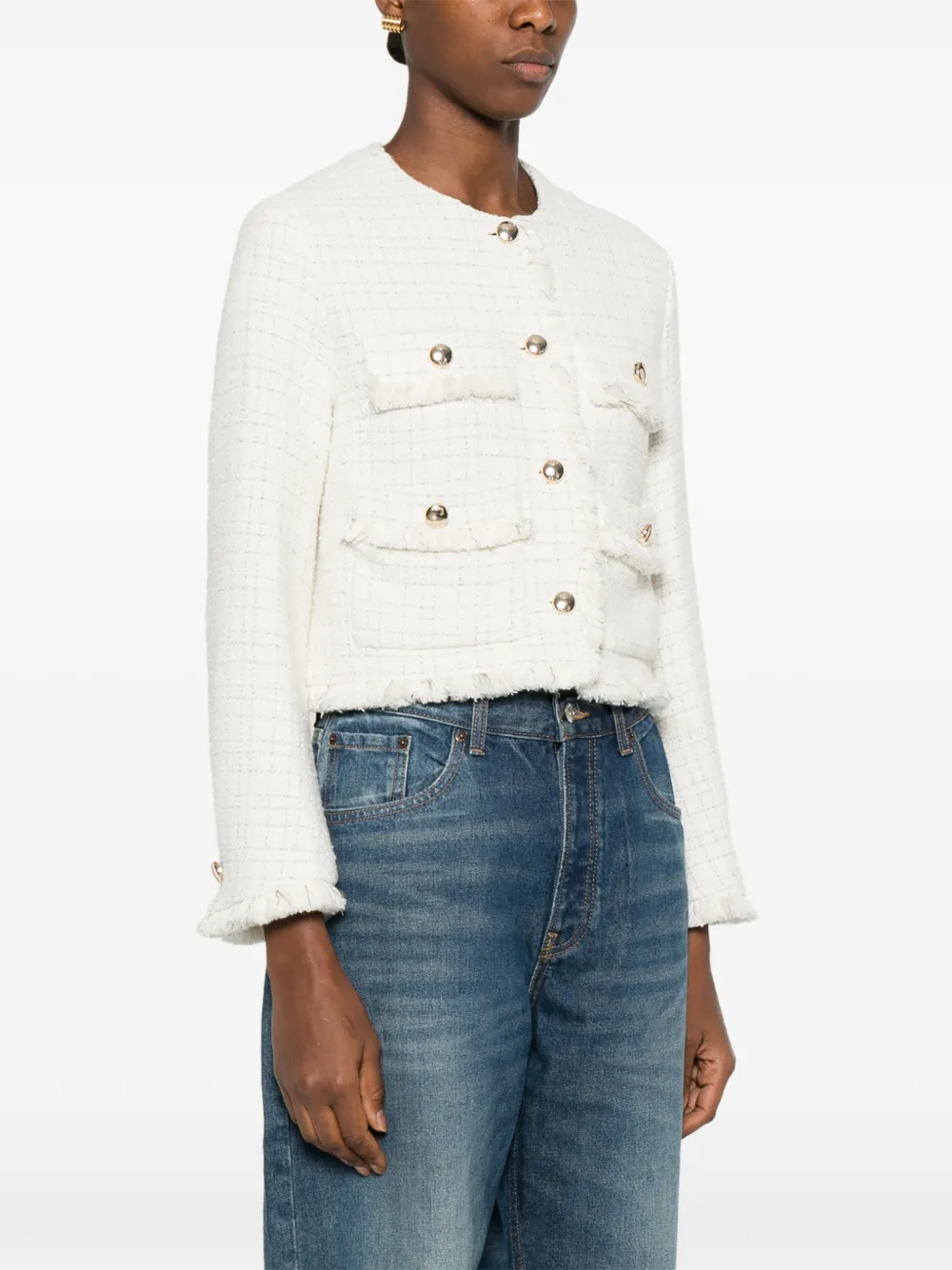  Maje Fringed Buttoned Tweed Jacket - Neutrals 