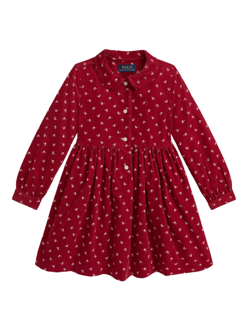 POLO RALPH LAUREN KIDS Ribfluwelen shirtjurk met bloe print Rood