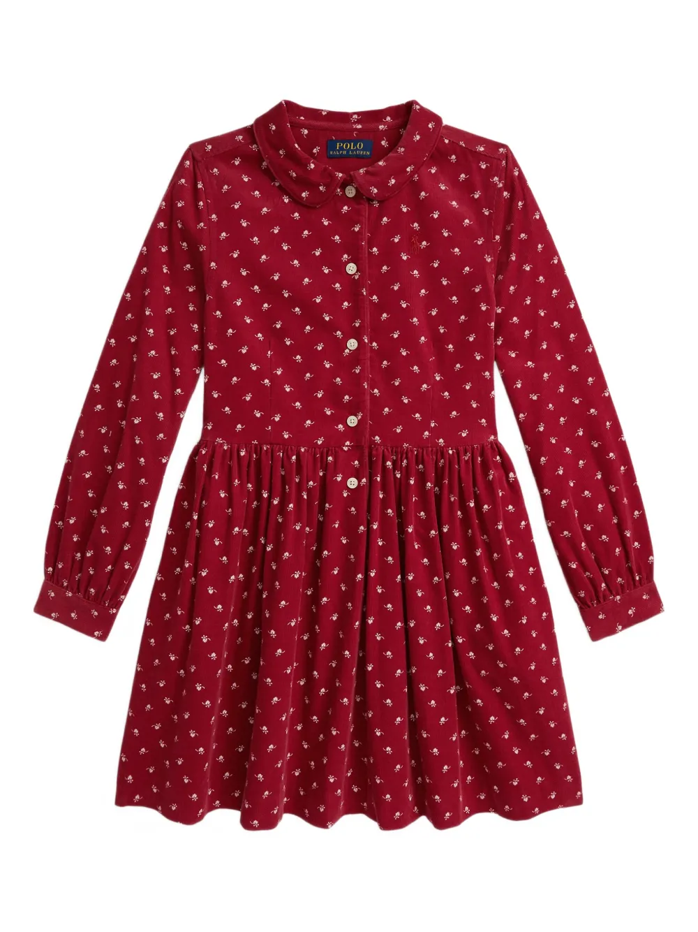 POLO RALPH LAUREN KIDS floral-pattern corduroy-texture shirt-dress - Red