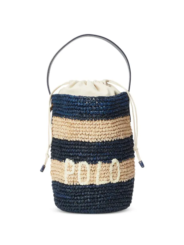 Polo Ralph Lauren Small Logo Raffia Bucket Bag in Neutrals
