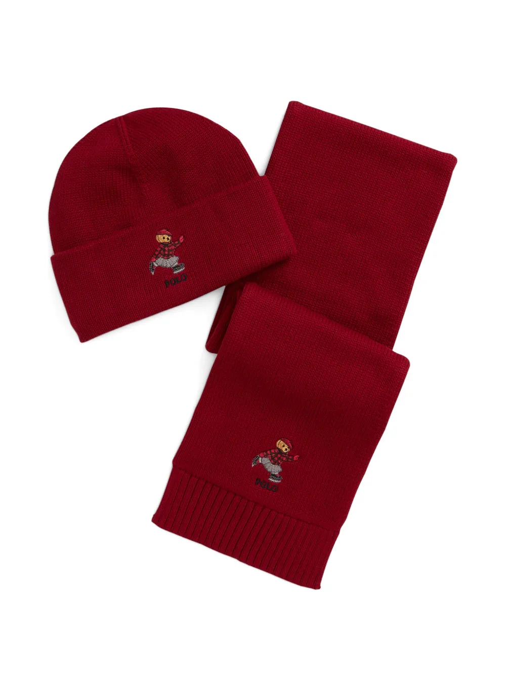 POLO RALPH LAUREN KIDS Set sciarpa Polo Bear in cotone - Rosso
