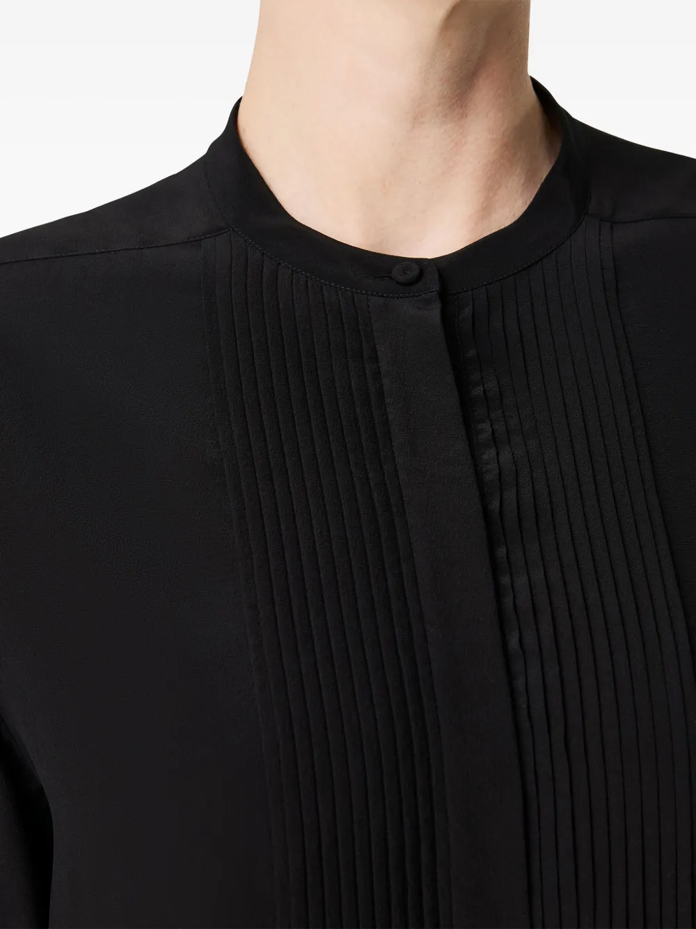 Another Tomorrow Pleated Tuxedo Shirt In Black