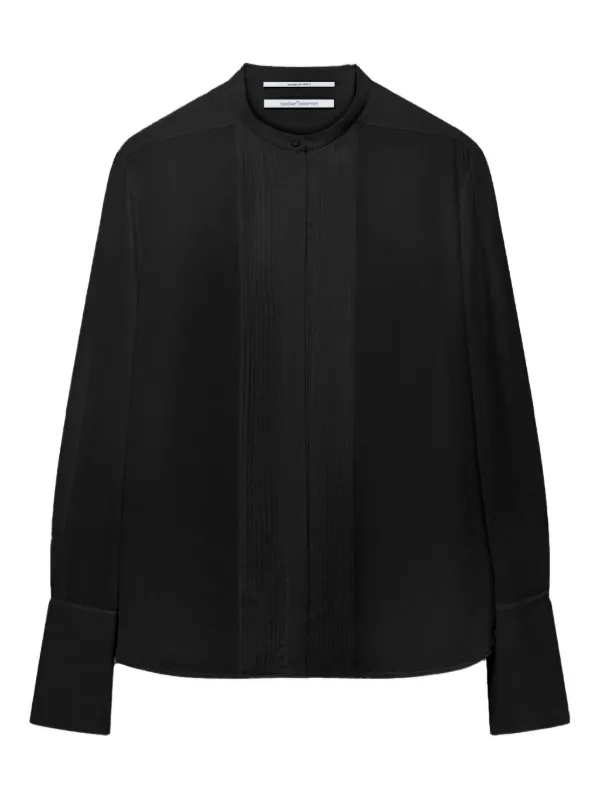Another Tomorrow Pleated Tuxedo Shirt in Black