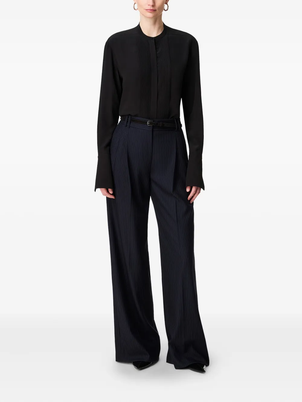 Another Tomorrow pleated tuxedo shirt - Zwart