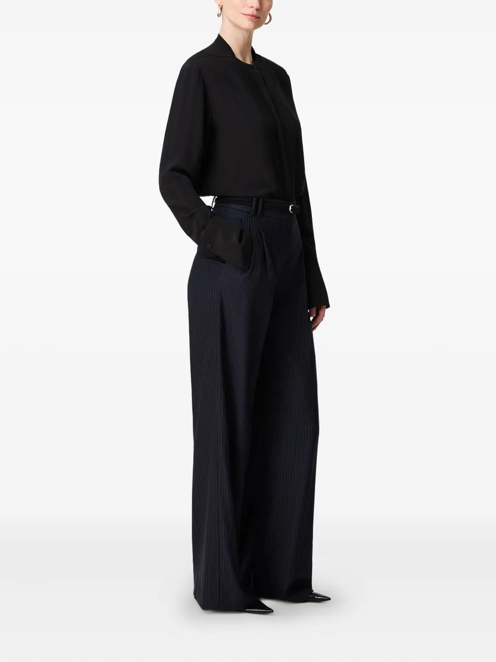Another Tomorrow Pleated Tuxedo Shirt In Black