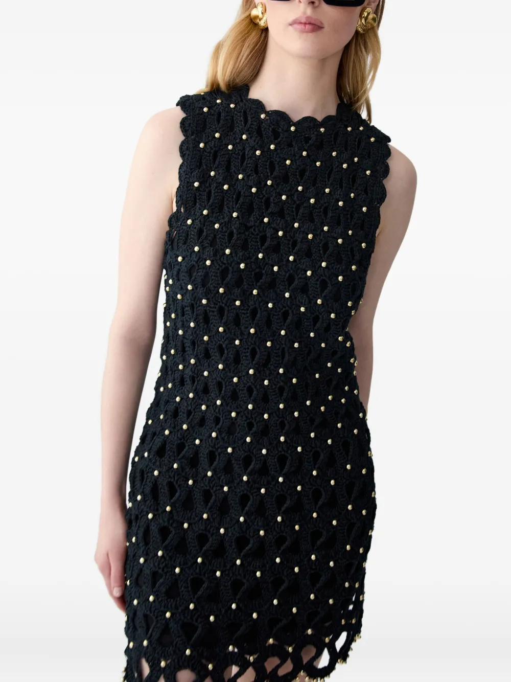 Carolina Herrera Gehaakte mouwloze mini-jurk Zwart