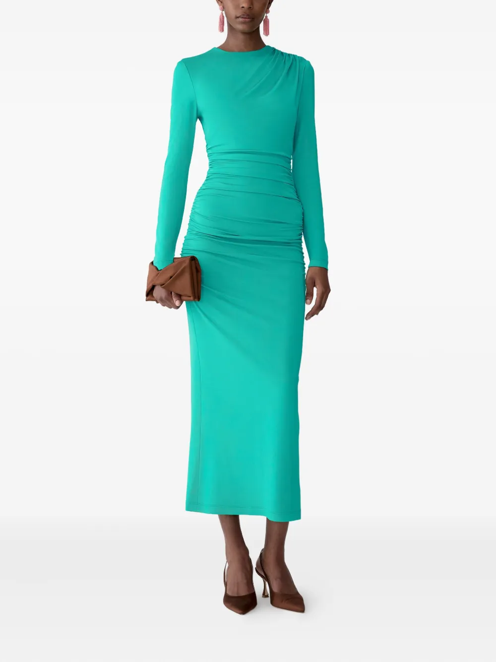 Carolina Herrera draped long-slevees midi dress - Groen