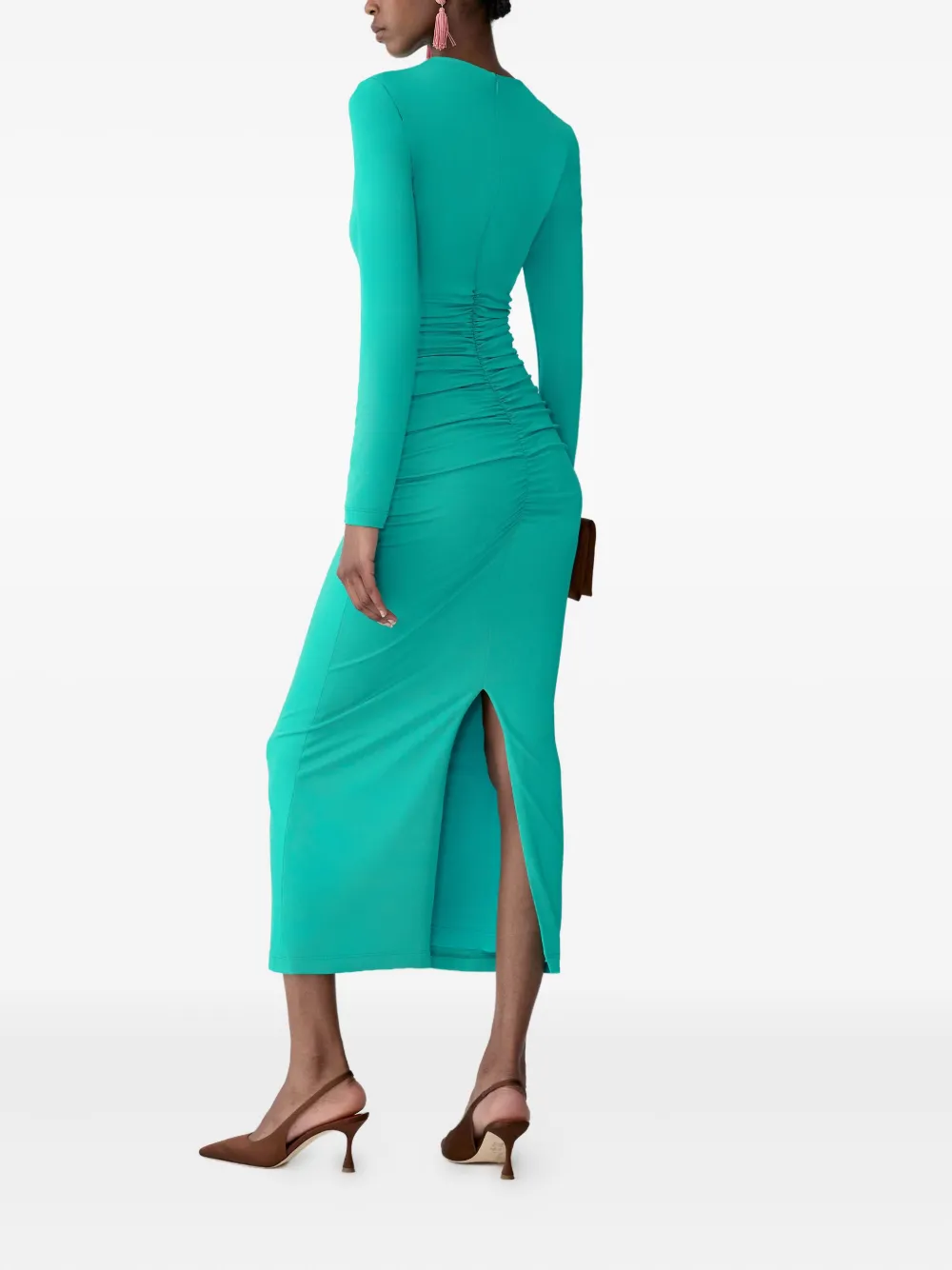 Carolina Herrera Ruched Long-sleeve Midi Dress In Blue