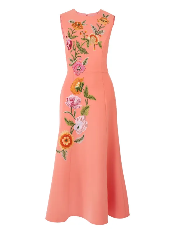 Carolina Herrera floral-embroidered Midi Dress | Pink | FARFETCH