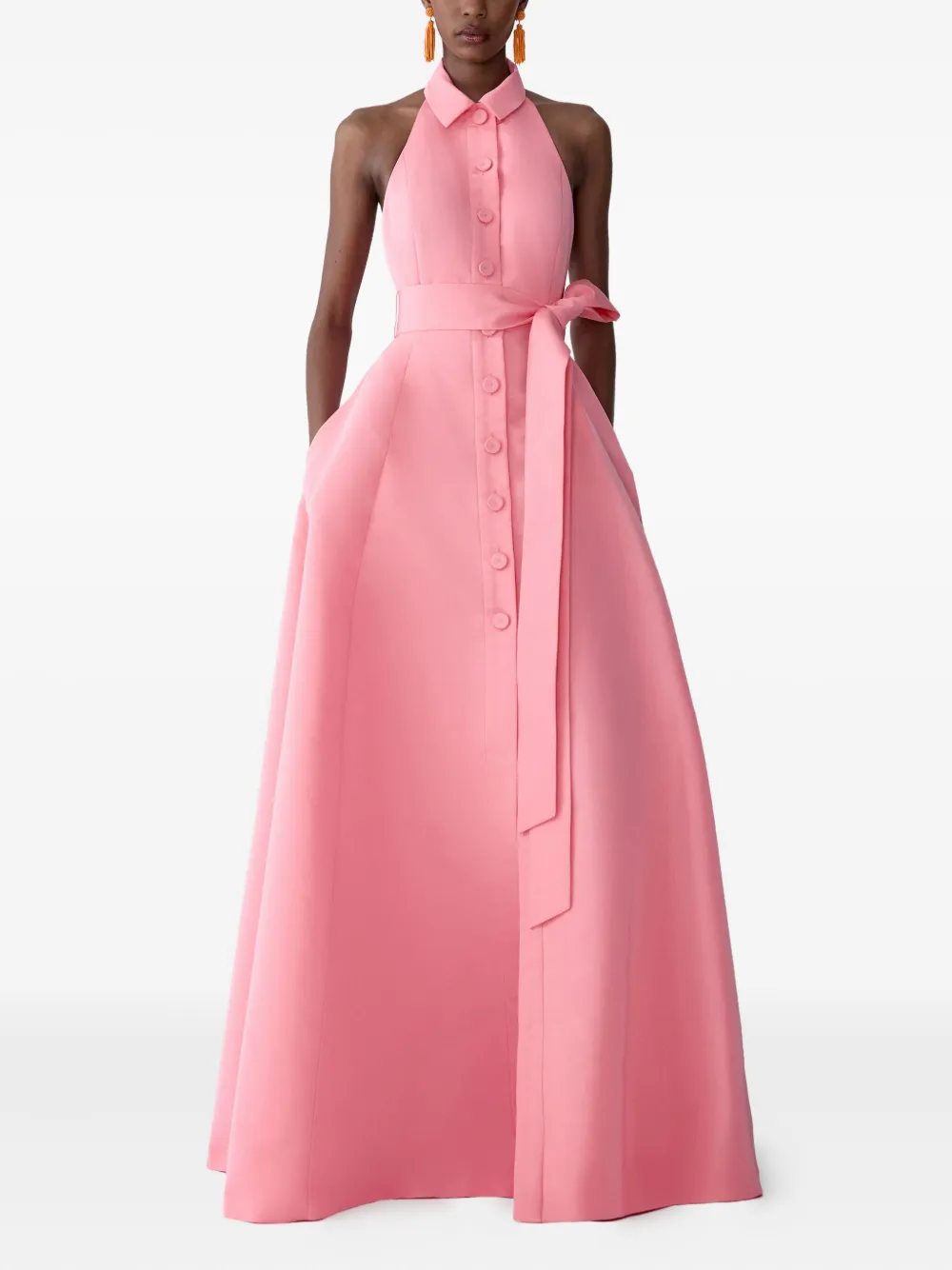 Carolina Herrera Avondjurk met halternek en sjerp - Roze