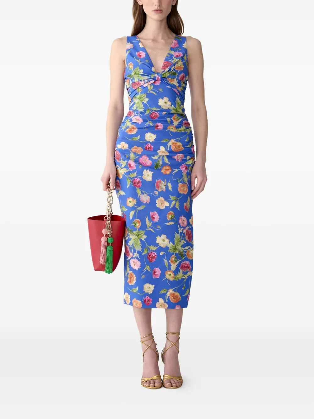 Carolina Herrera Gesmockte midi-jurk met print - Blauw