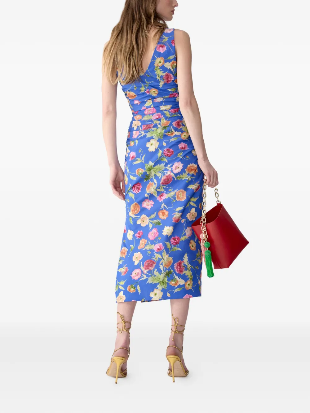 Carolina Herrera Gesmockte midi-jurk met print Blauw