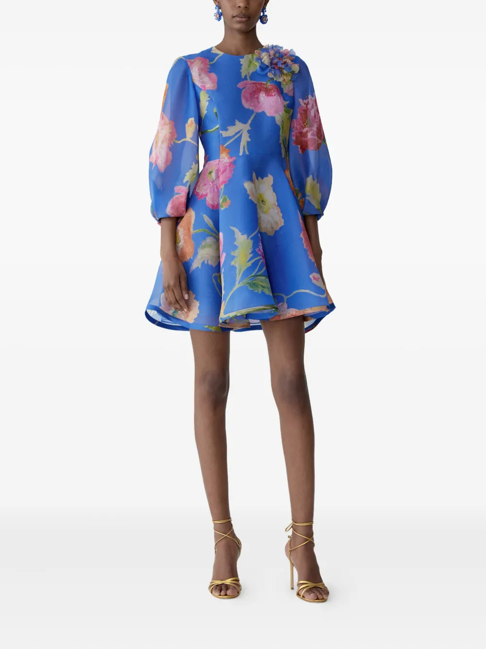 Carolina Herrera Organza mini-jurk met klaproosprint - Blauw