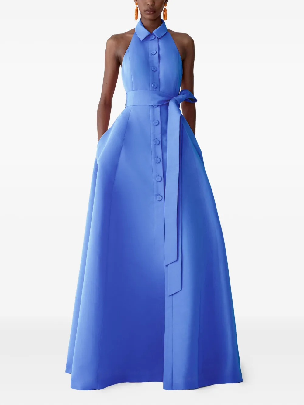 Carolina Herrera Avondjurk met halternek en sjerp - Blauw