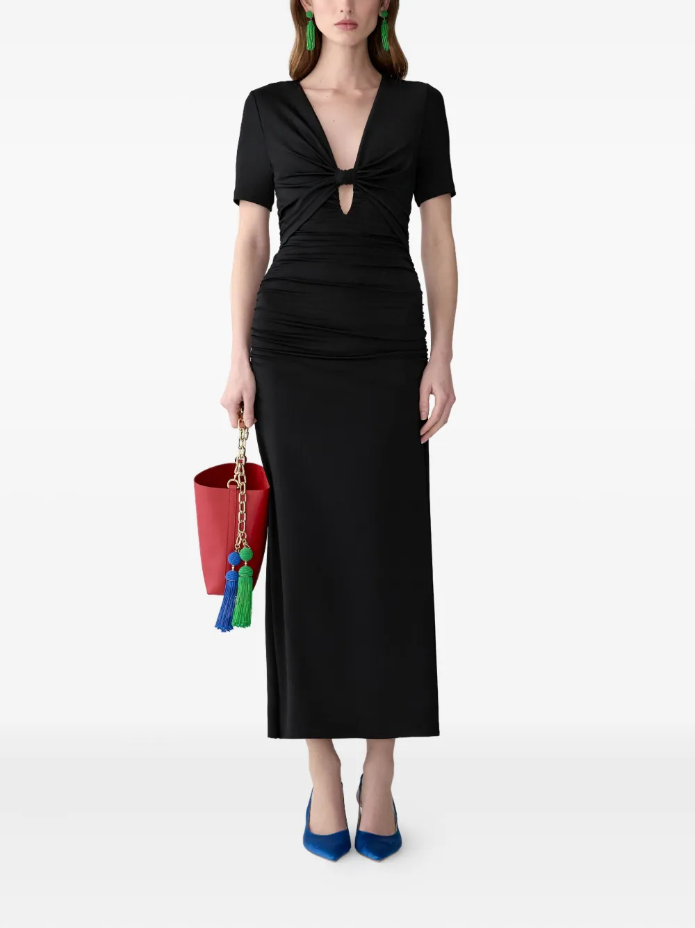Carolina Herrera ruched V-neck midi dress - Zwart