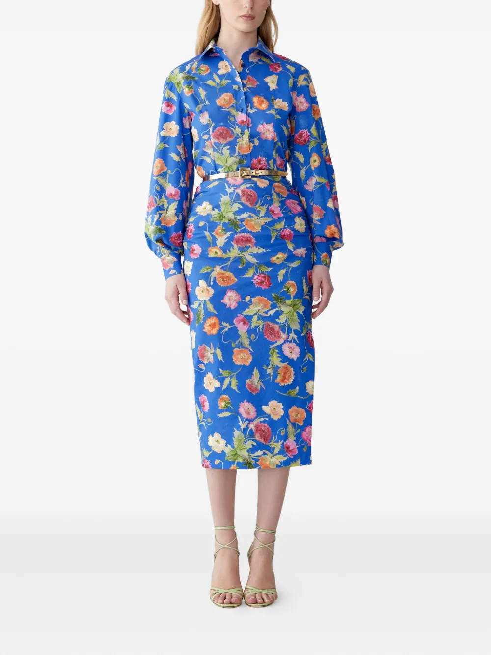 Carolina Herrera Blouse met klaprozenprint en lange mouwen - Blauw