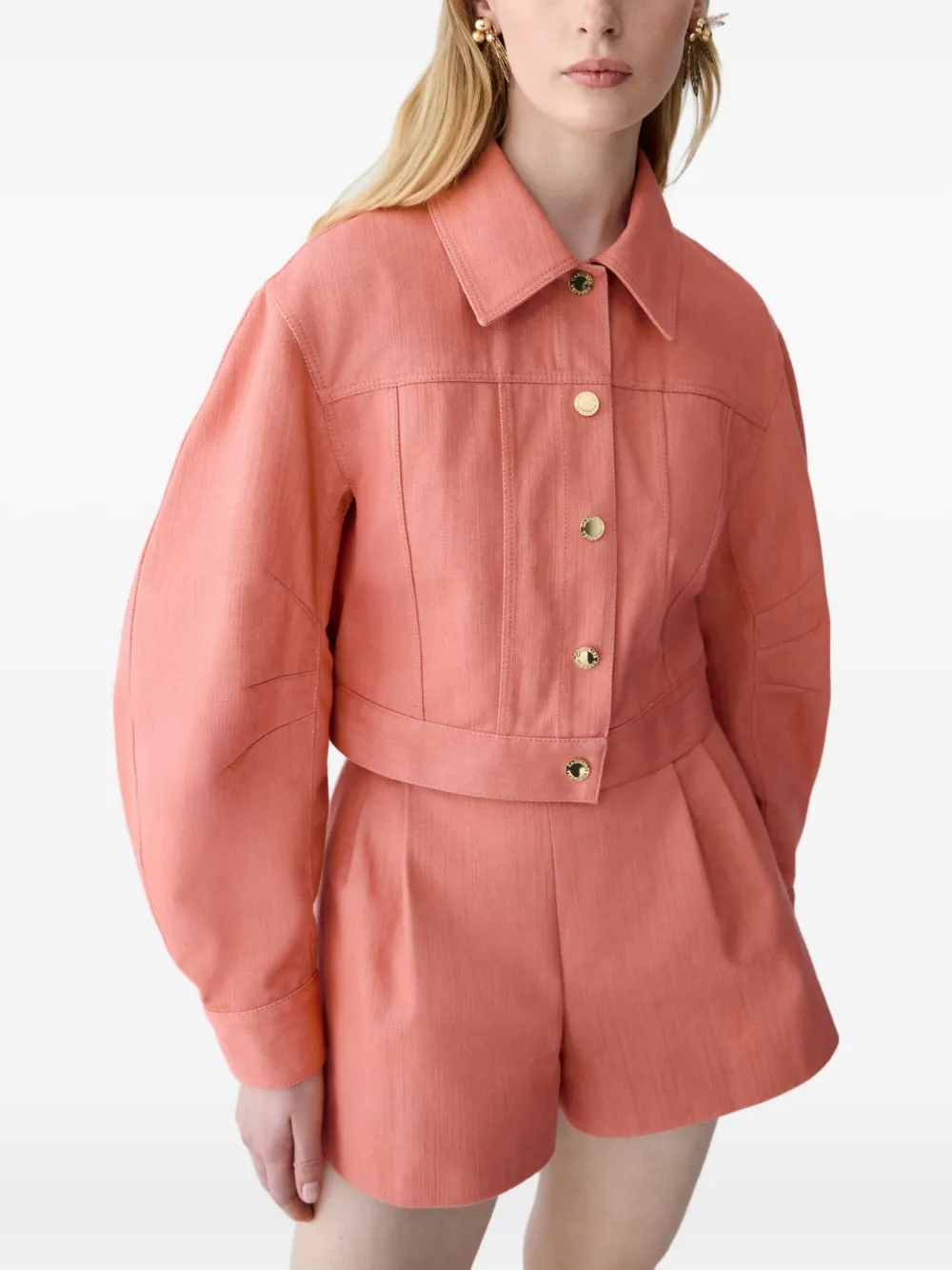 Carolina Herrera Denim jack met boogmouwen Roze