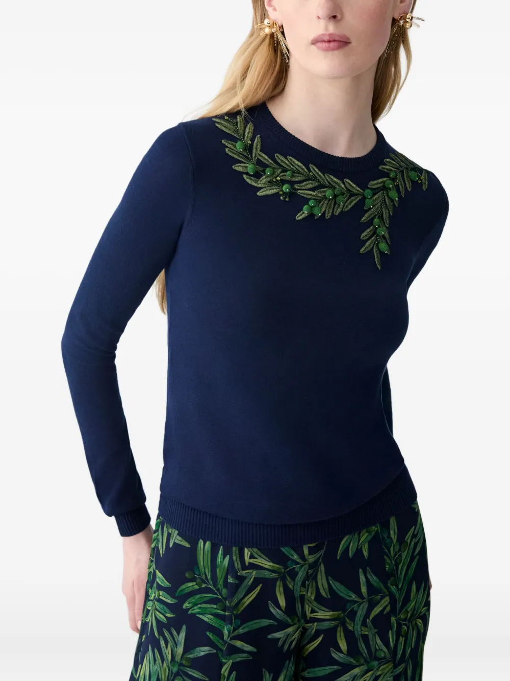 Carolina Herrera Trui met geborduurde olijftak Blauw