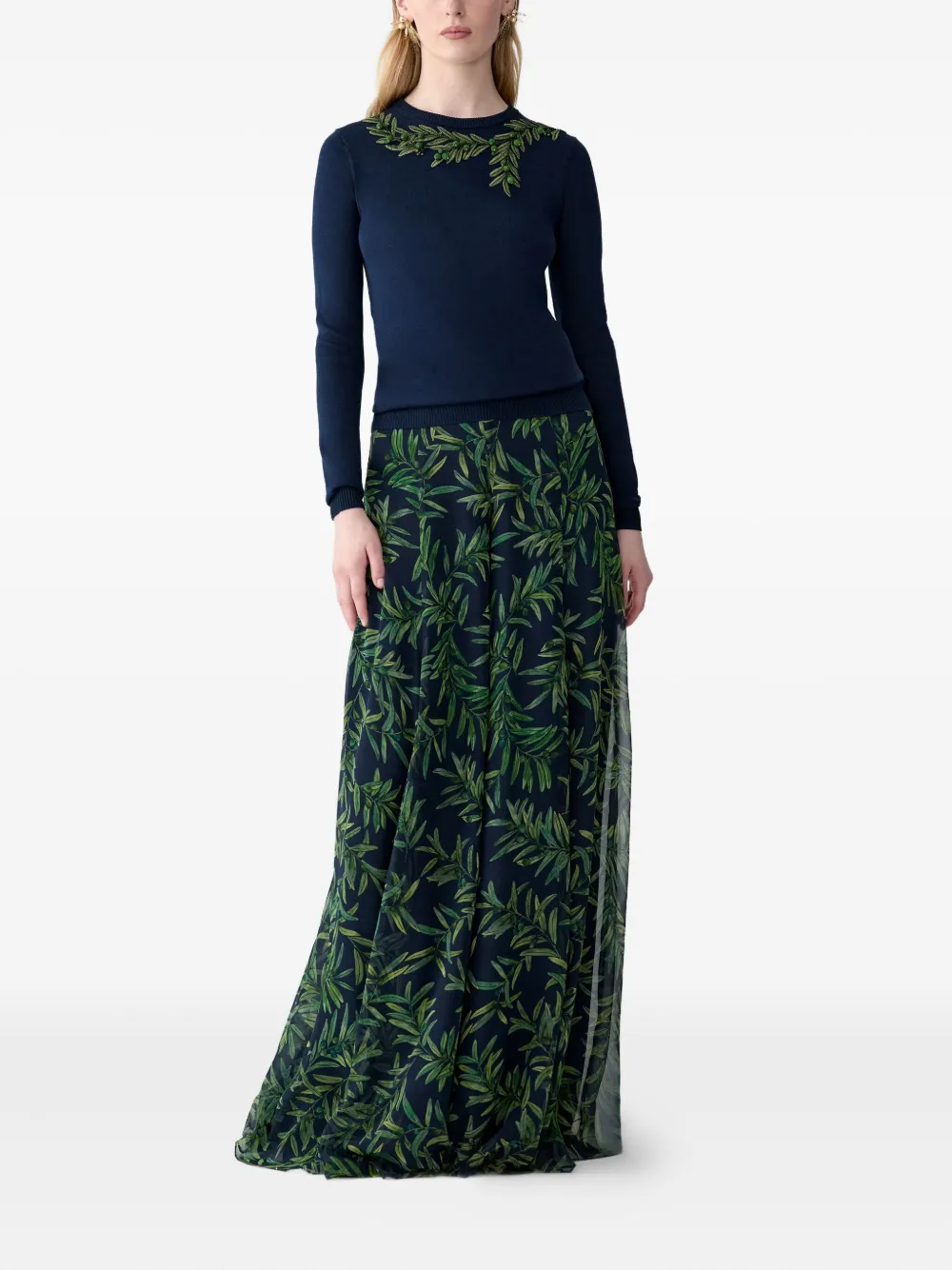 Carolina Herrera Trui met geborduurde olijftak Blauw