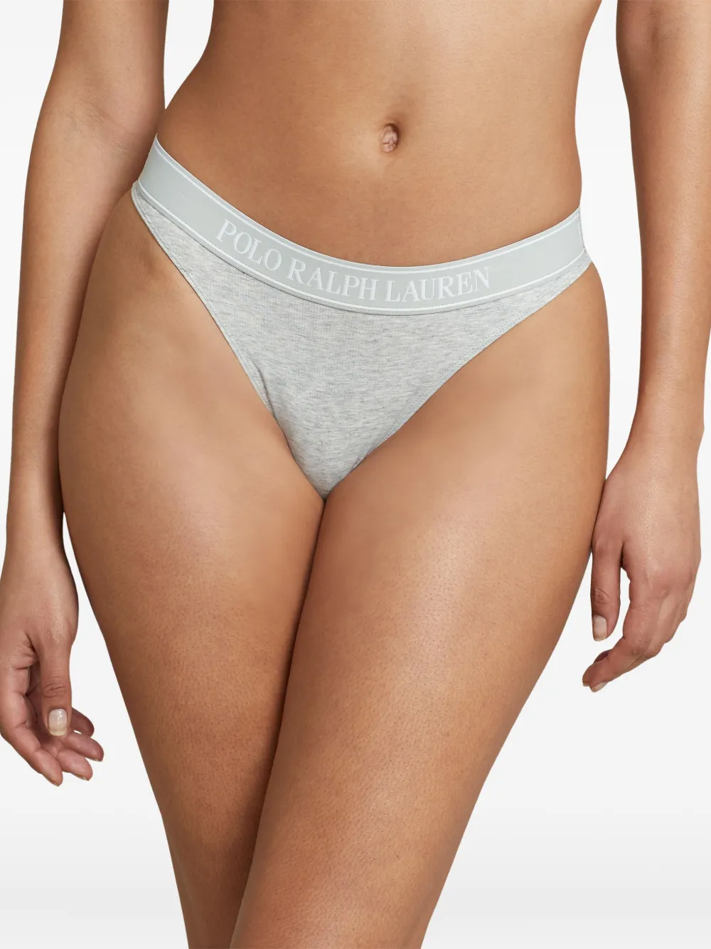 Polo Ralph Lauren Logo-waistband Thong In Gray