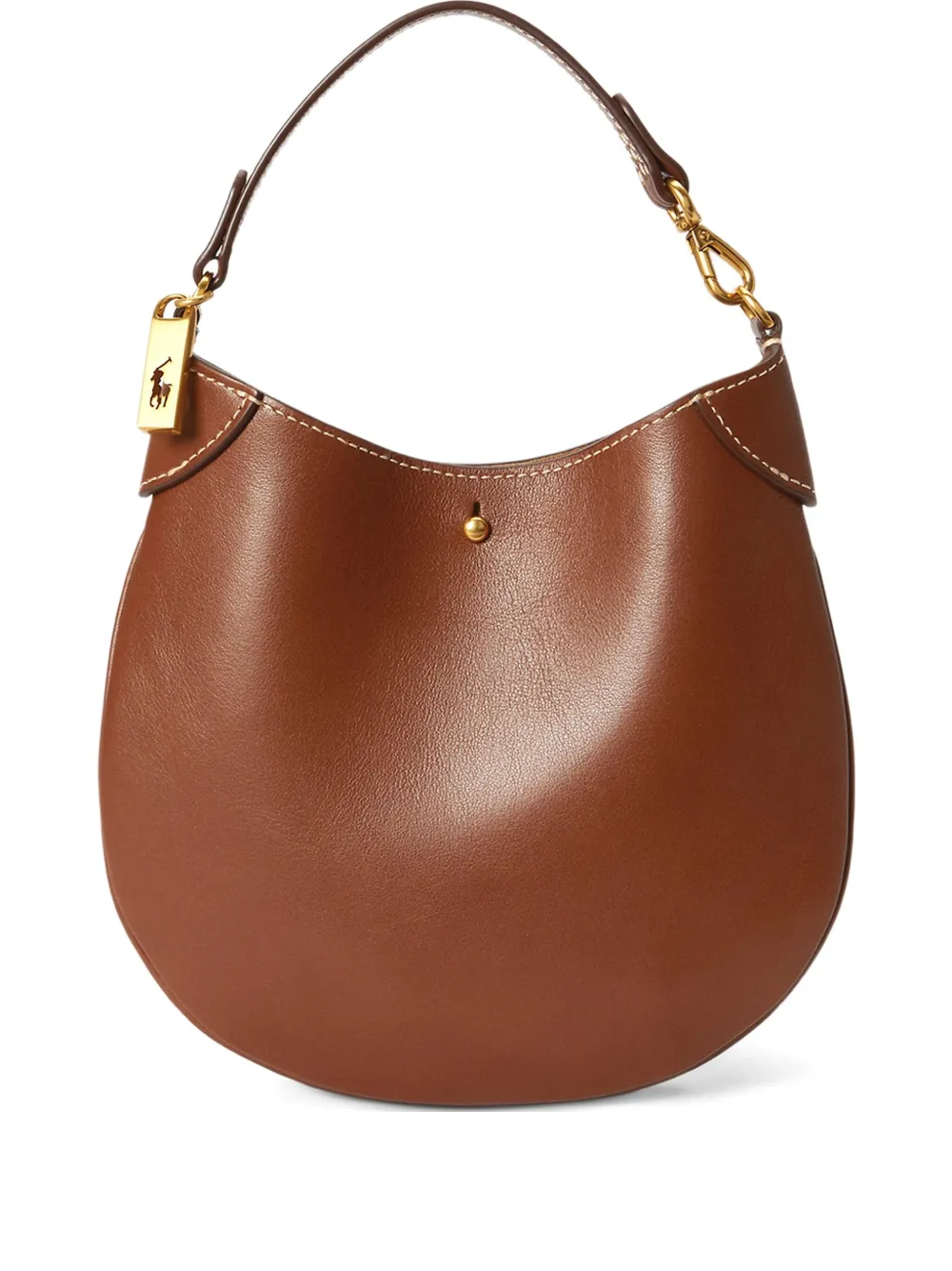 Polo Ralph Lauren Borsa a spalla in pelle con applicazione Pony - Marrone